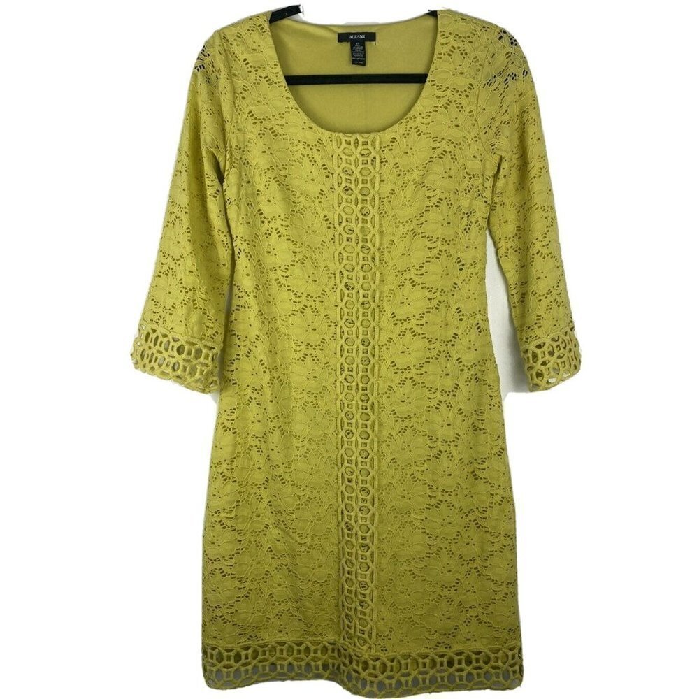 Alfani Crochet Lace Dress Women's Size XS Yellow Scoop Neck Spring Summer Dress